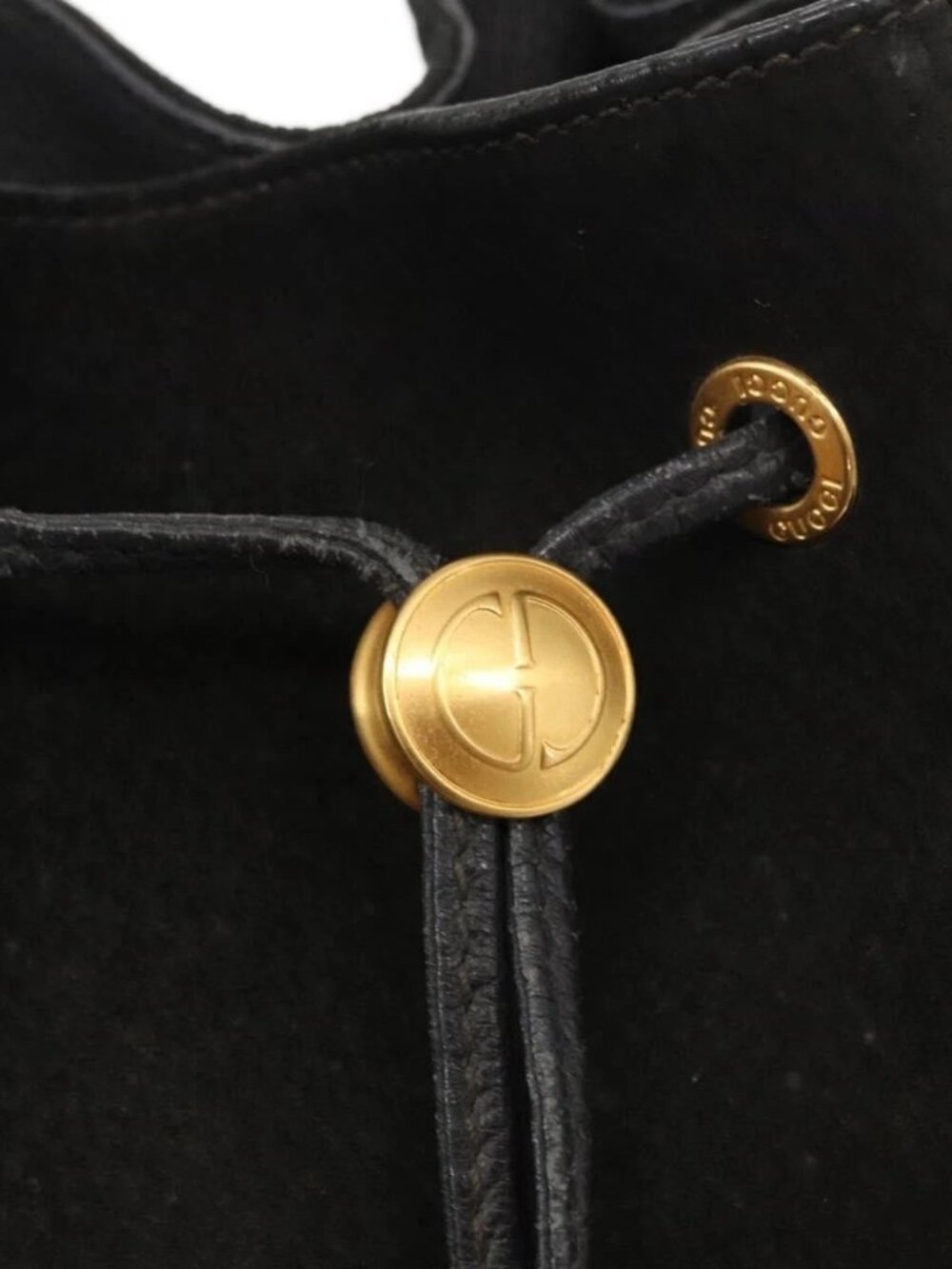 GUCCI Shoulder Bag Suede Leather Black Gold Auth BA8456 - Picture 10 of 16